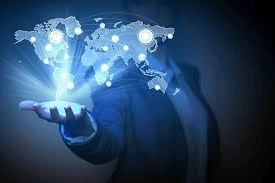 Global marketplace with modern buildings and urban development